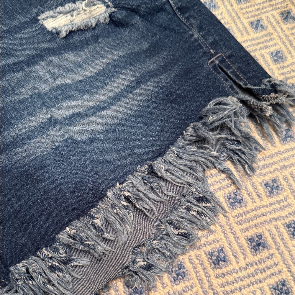 Women’s Dark Blue Distressed Denim Shorts - Picture 5 of 5
